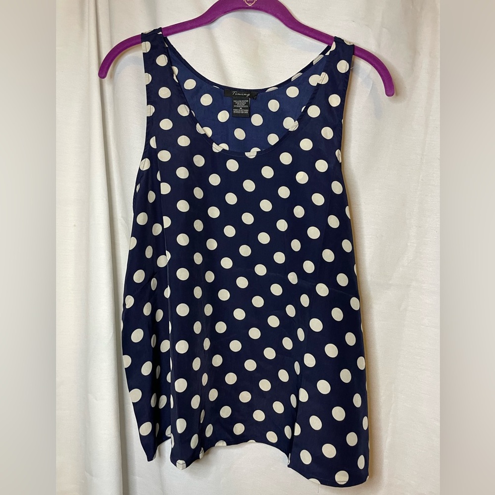 Timing Navy Blue w/ White Polka Dots Sleeveless Tank Top Size Medium
